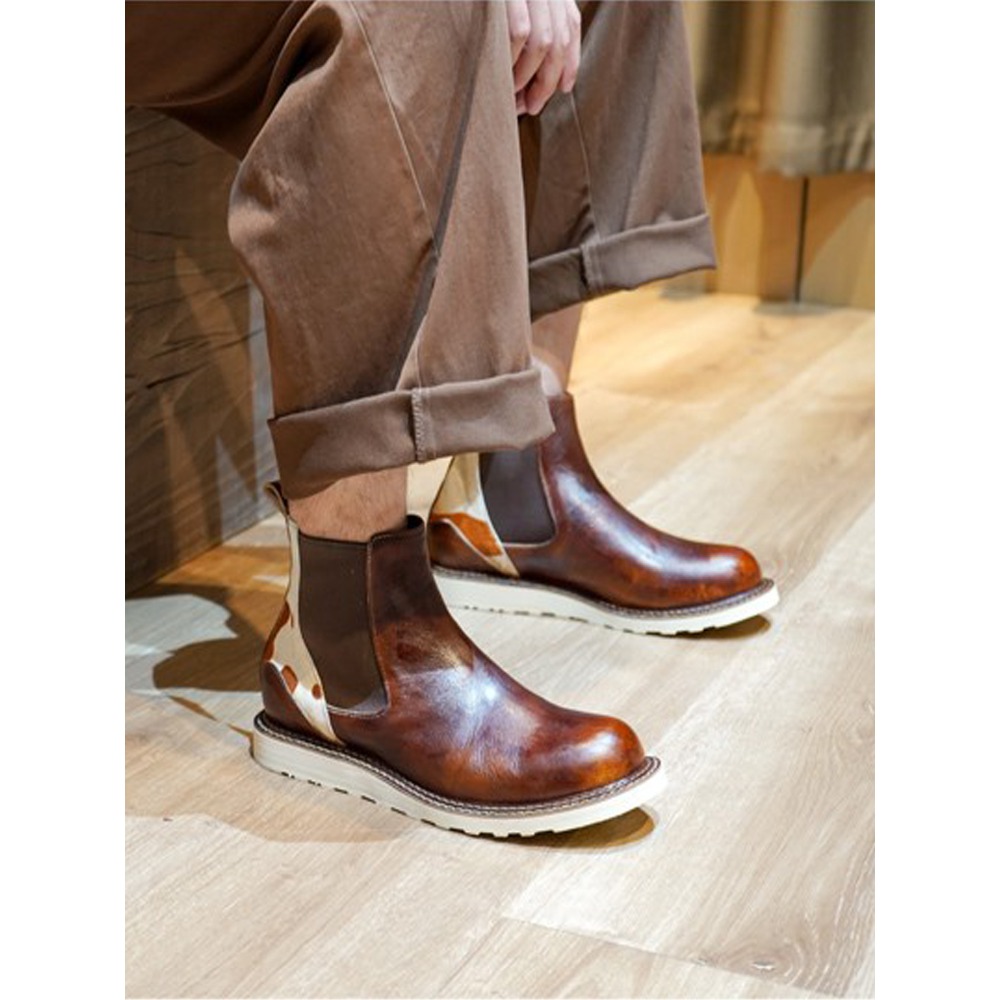 Men'S Shoes Brogues - Botas de motocicleta de couro genuíno