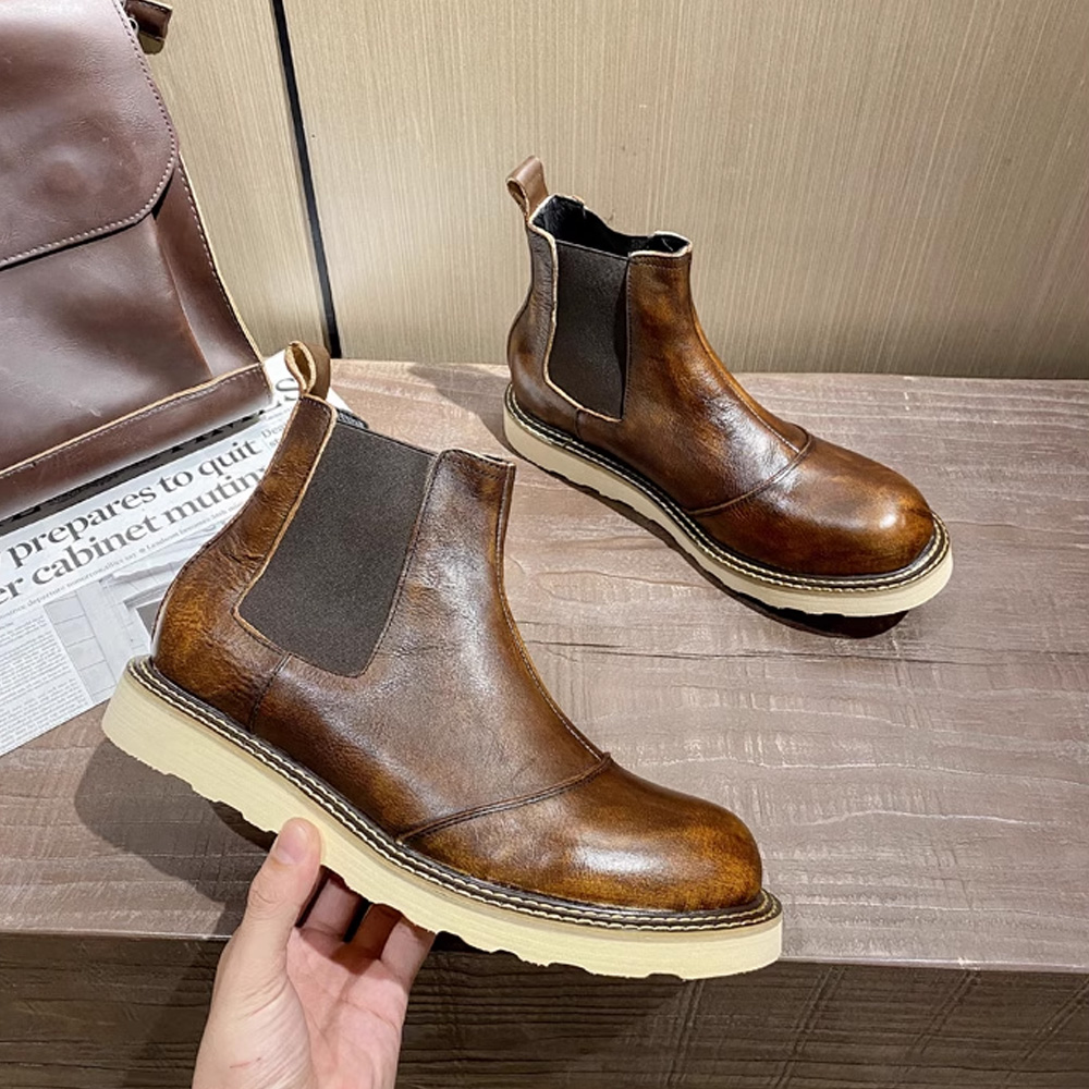 Men Shoes Oxford - Retro masculino couro genuíno chelsea botas